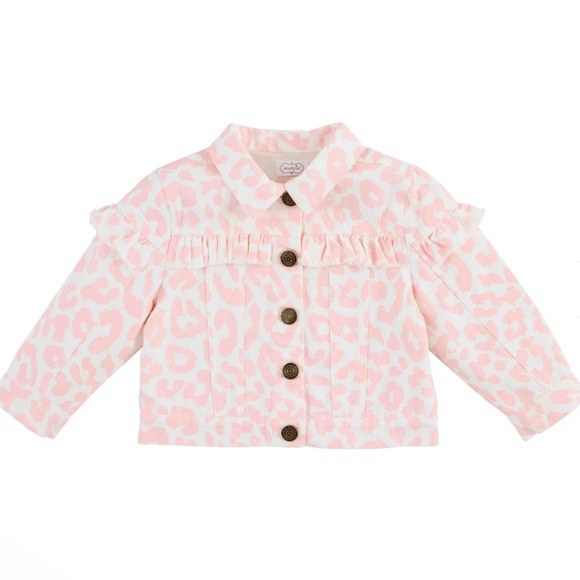 Mud Pie Other - NWT Mudpie Pink Leopard Ruffle Cotton Girl's Jean Jacket Large 4T-5T